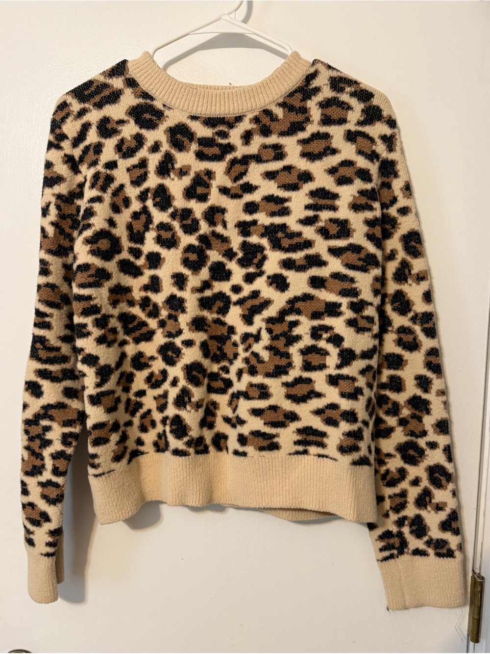 Leopard Print Crewneck Sweater - Beige/Brown